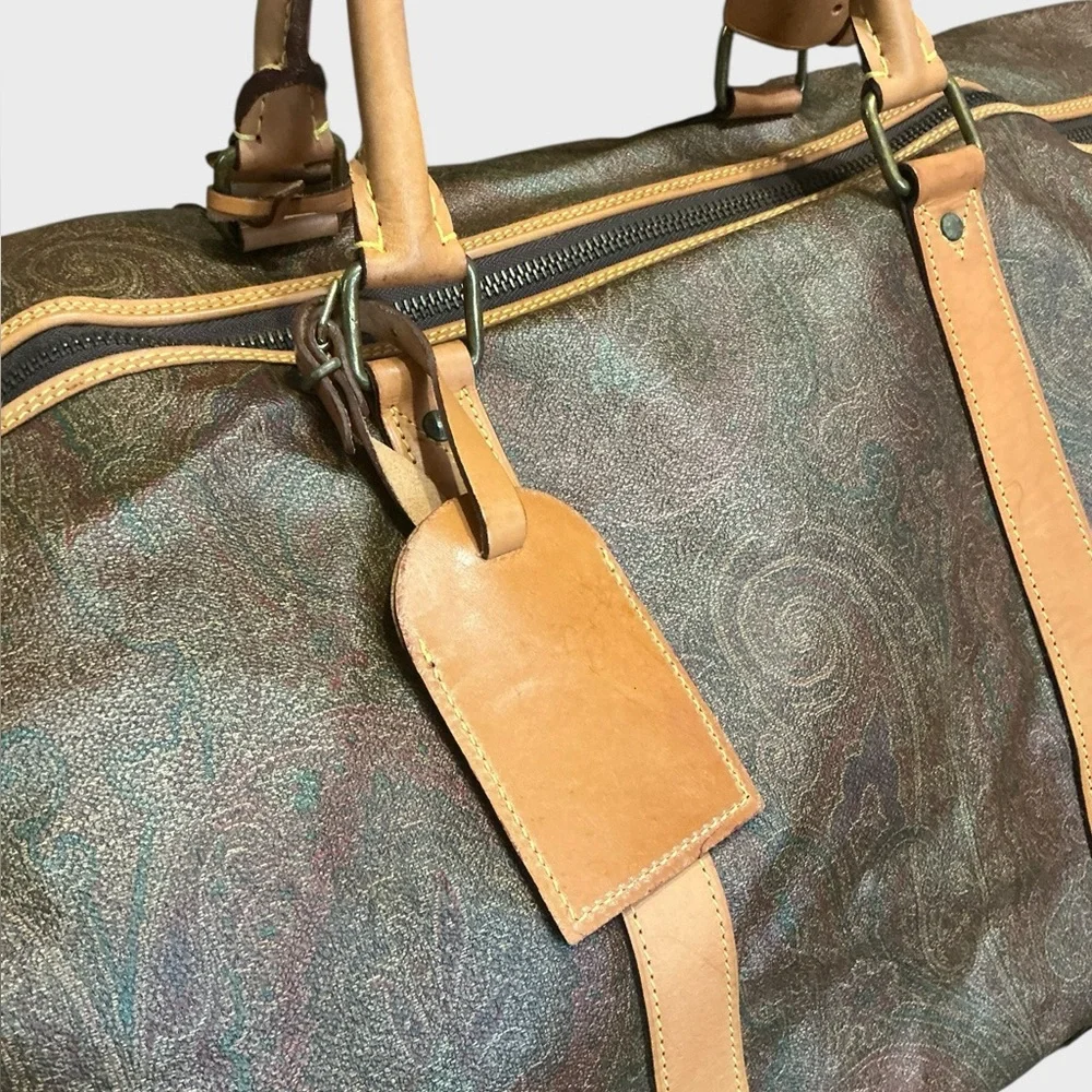 Etro Milano XL Paisley Leather Weekender Travel Duffel Italy vintage